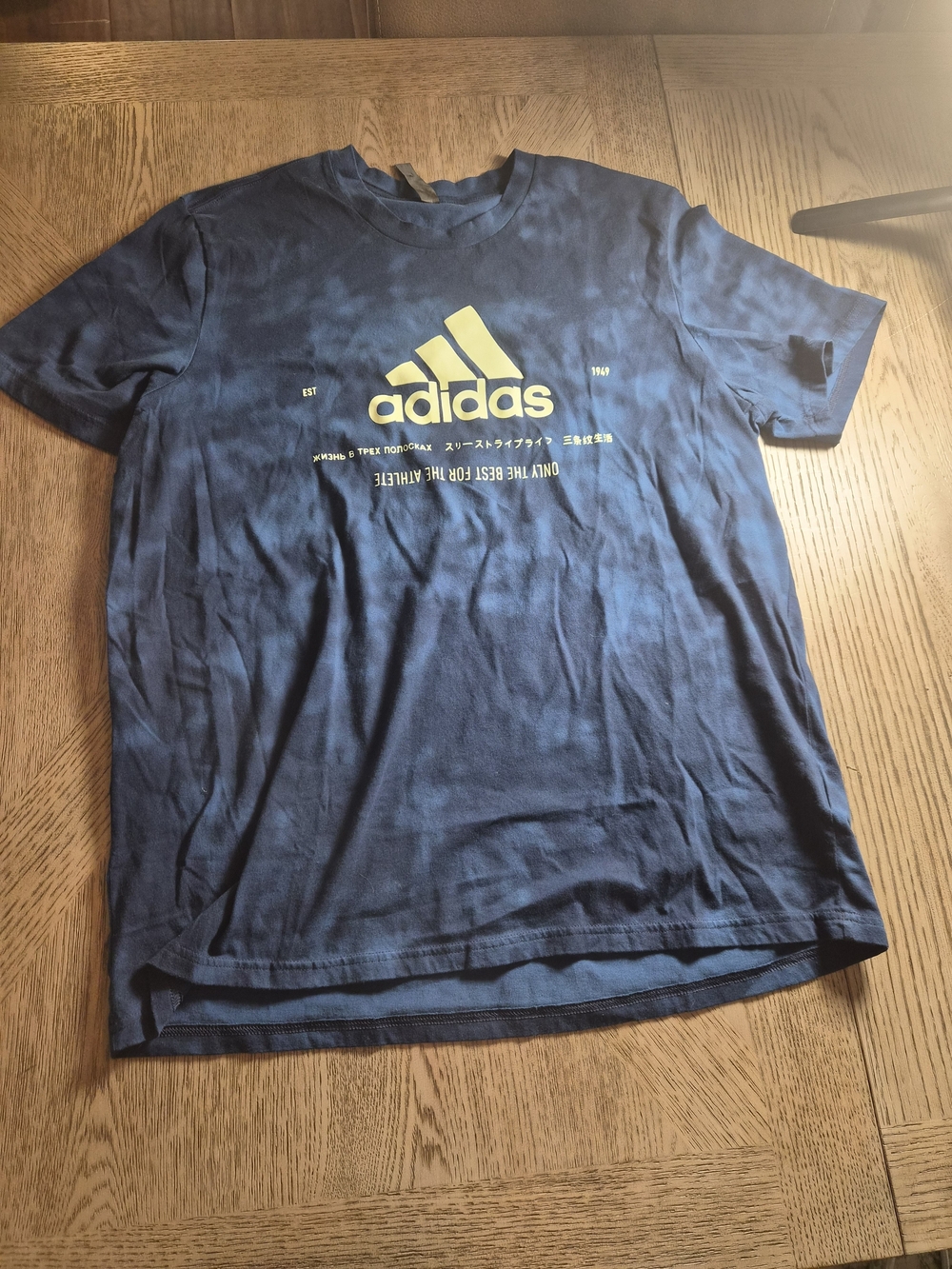 adidas Navy Blue Short Sleeve Tee with Yellow Logo